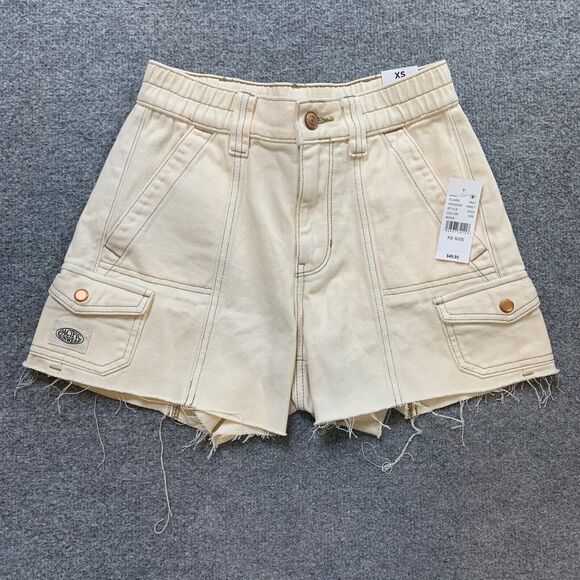 Pacsun Shorts Women XS Extra Small Ivory Denim Tint High Rise Cutoff Cargo - Picture 2 of 16